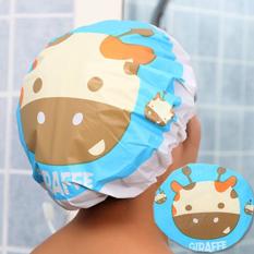 Waterproof Elastic Lace Shower Bouffant Hair Bath Cap Blue Giraffe