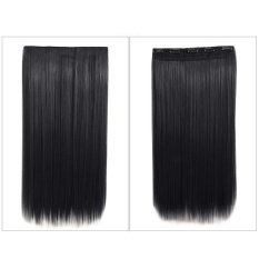 Whyus-tahan Fashion 64 Cm Clip-in Hair Extension Matte Potongan Rambut Lurus Panjang Sintetis Wig (Hitam) -Intl