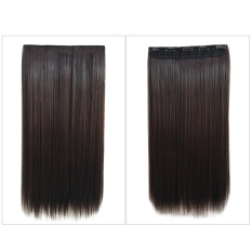 Whyus-tahan Fashion 64 Cm Clip-in Hair Extension Matte Potongan Rambut Lurus Panjang Sintetis Wig (Deep Brown) -Intl