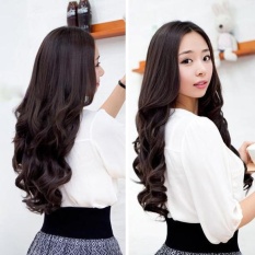 Lady Y Hair Extension Panjang Model Clip On Lebar 25Cm Warna Coklat Tua Gaya Bergelombang