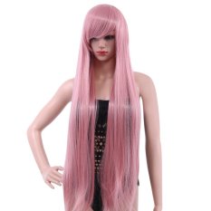 Wanita 100 Cm Panjang Silky Lurus Central Perpisahan Sintetis Wig dengan Poni Warna Rambut-Intl