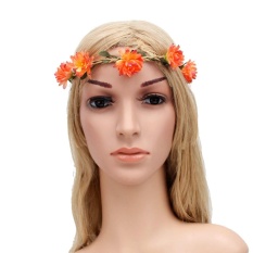 Wanita Elastis Bunga Headband Garland Pernikahan Karangan Bunga Crown Coating Rambut Band-Intl