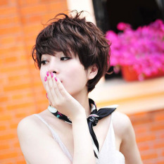 Wanita Rambut Wig Baru dan Bergaya Pendek Berbulu Keriting Coklat Gelap Wig Penuh Wanita
