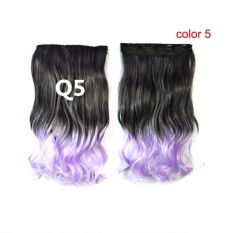 Wanita Long Curly Bergelombang Sopak Wig dengan Rambut Klip-Intl
