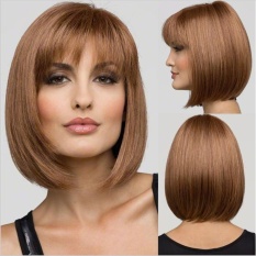 Wanita Sintetis Bobo Pendek Lurus Rambut Wig dengan Bang-Intl
