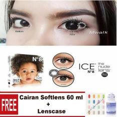X2 Ice Nude N8 Softlens + Cairan Pembersih Softlens 60ml + Lenscase