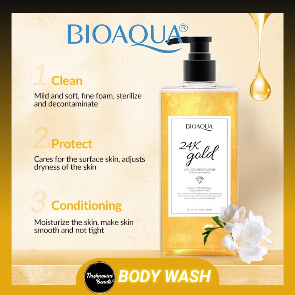 BIOAQUA 24K Gold Body Wash 400ml Shower Gel English Pear & Freesia
