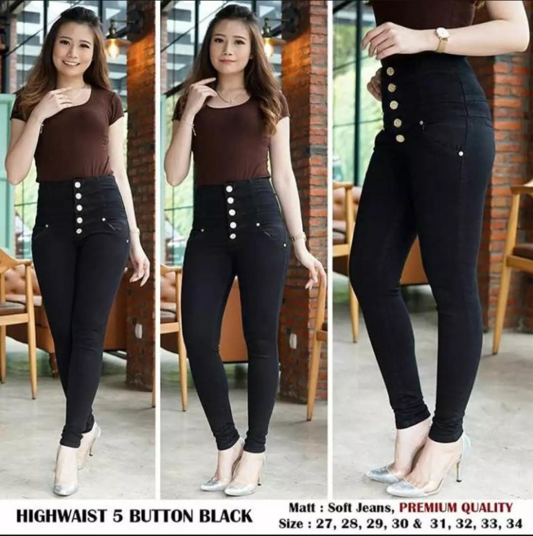 Bntg celana jeans Haigh waist kancing lima