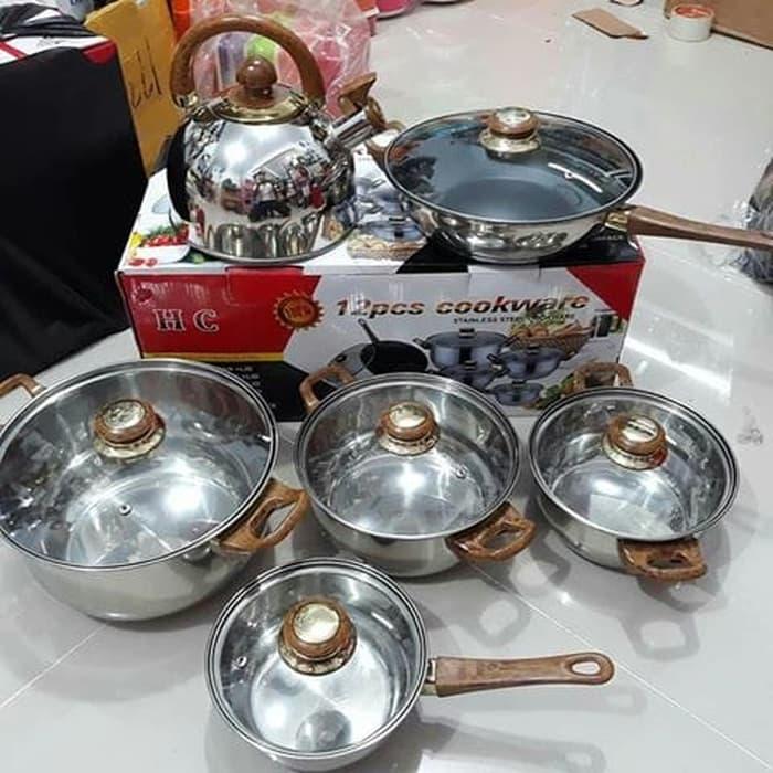 HC Panci Set 12pcs Cookware Stainless Steel Alat Masak Satu Set 12 pcs