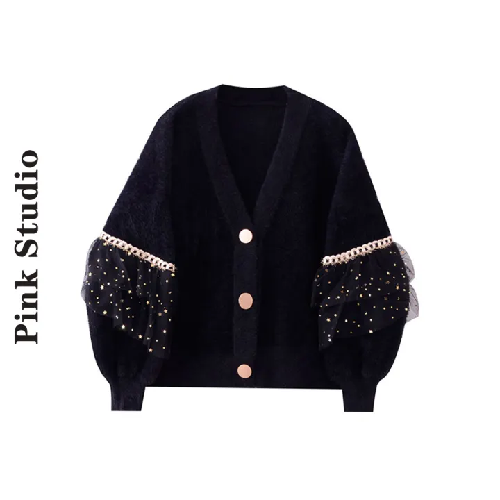 black knit cardigan womens