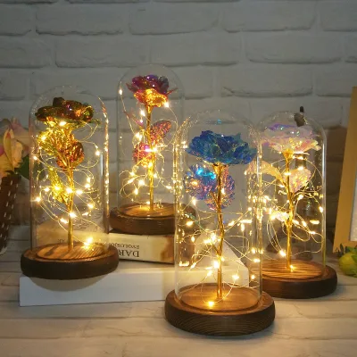 Lampu LED Bunga Mawar Dekorasi Beauty And The Beast Rose Tenaga Baterai | Pajangan Kado Hiasan Ruangan Kamar Tidur