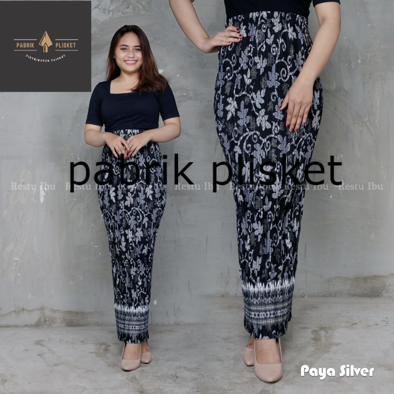 setelan blouse salur dan rok skirt plisket bayar ditempat