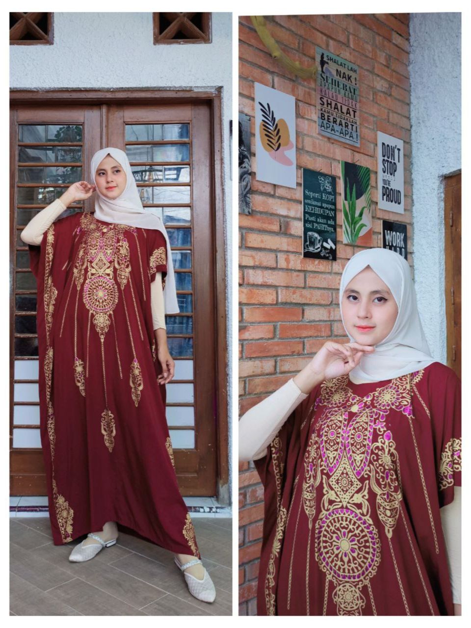 Bisa COD Dress Muslim Lengan Pendek Wanita Abaya Kaftan Turki