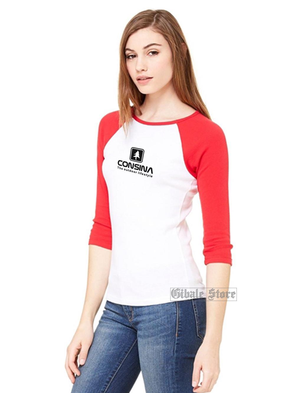 Gibale Store - Kaos Polos Wanita / Kaos Raglan / Kaos Olahraga - Consina Outdoor Style / Kaos Warna Hitam - Biru Dongker - Marun - Putih