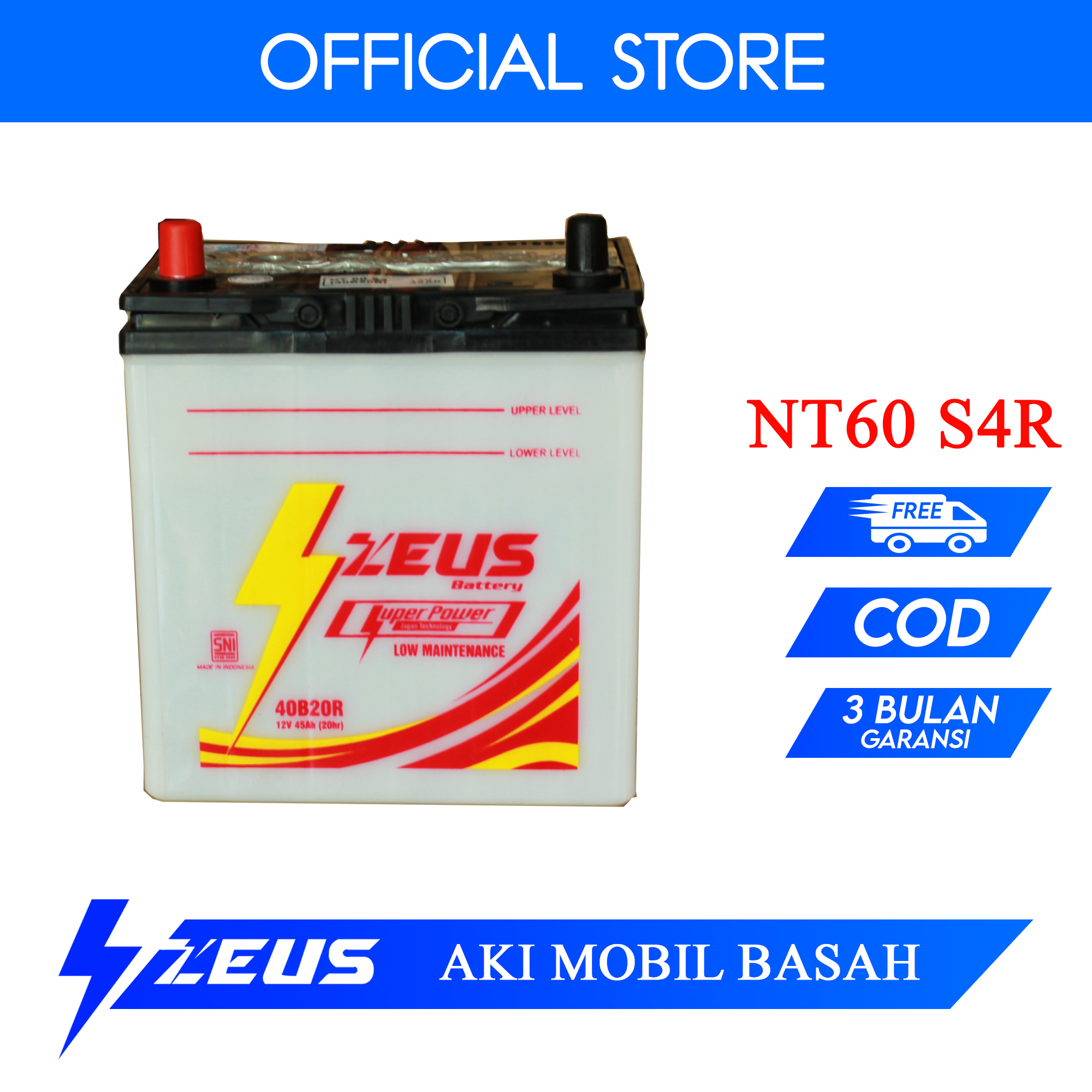 Aki mobil Terios / Rush merk Zeus Battery type NT60-S4R 12volt / 45 Ah