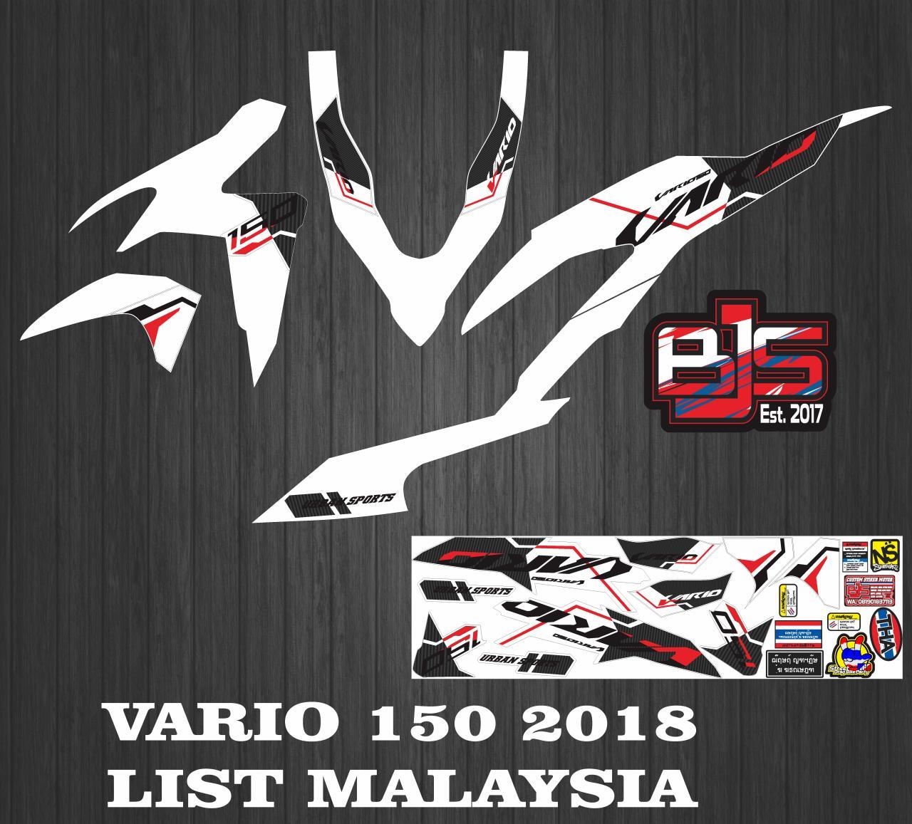 Stiker Striping List Motor Vario 150 Malaysia V2 Dasar Putih