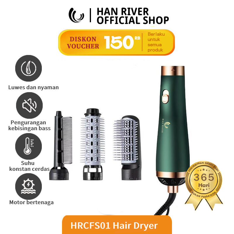 HAN RIVER Pengering Rambut Sisir Pelurus dan Pengeriting/ Alat Penata Rambut 3 in 1/ hair dryer styling brmbut