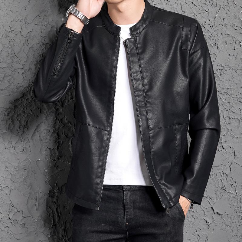 Men S Leather Coat Motorcycle Jacket Autumn Korean Style Slim Fit Trend 2018 New Handsome Fall And Winter Clothes Genuine Male