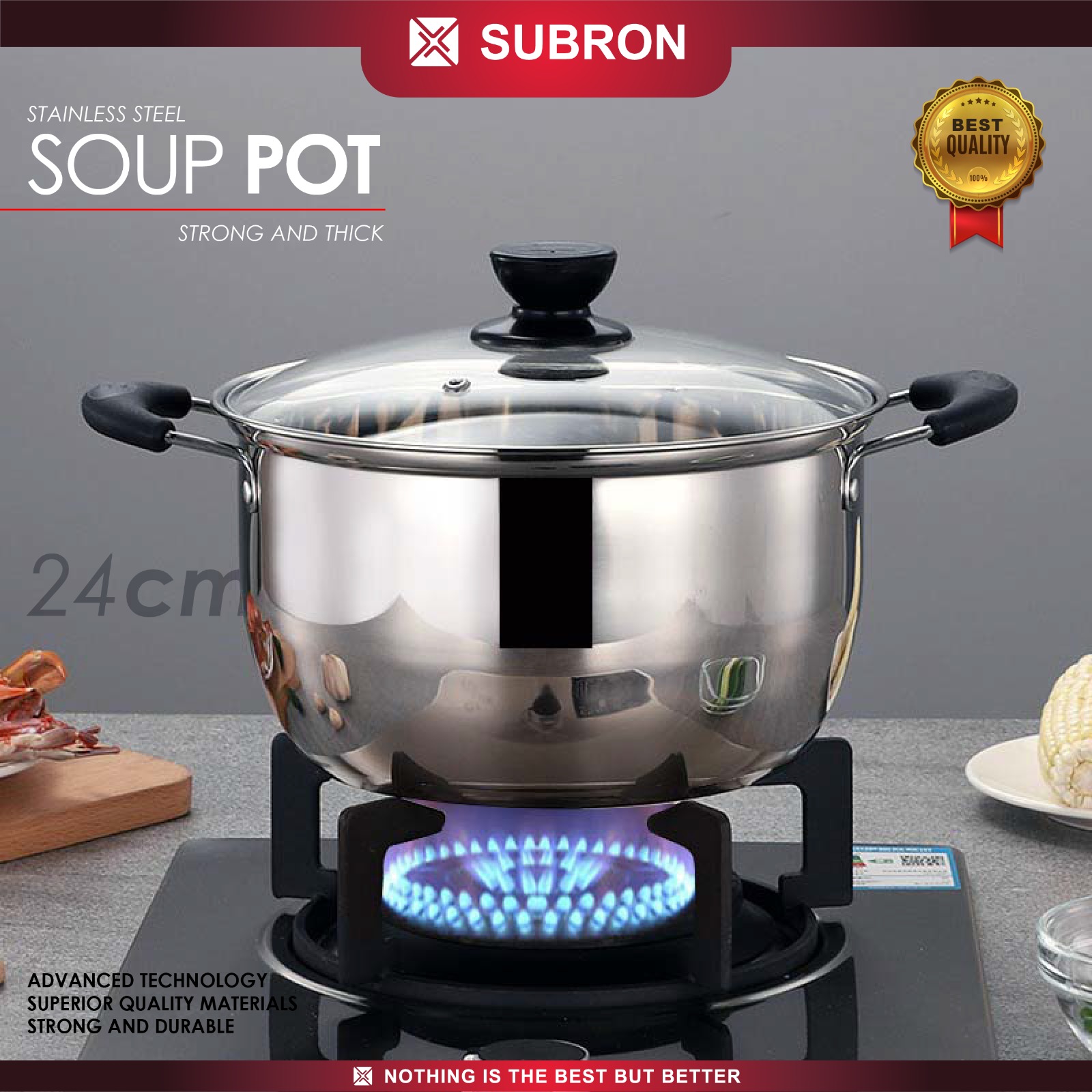 SUBRON Soup Pot 24cm Panci Sup Stainless Tutup Kaca | Lazada Indonesia