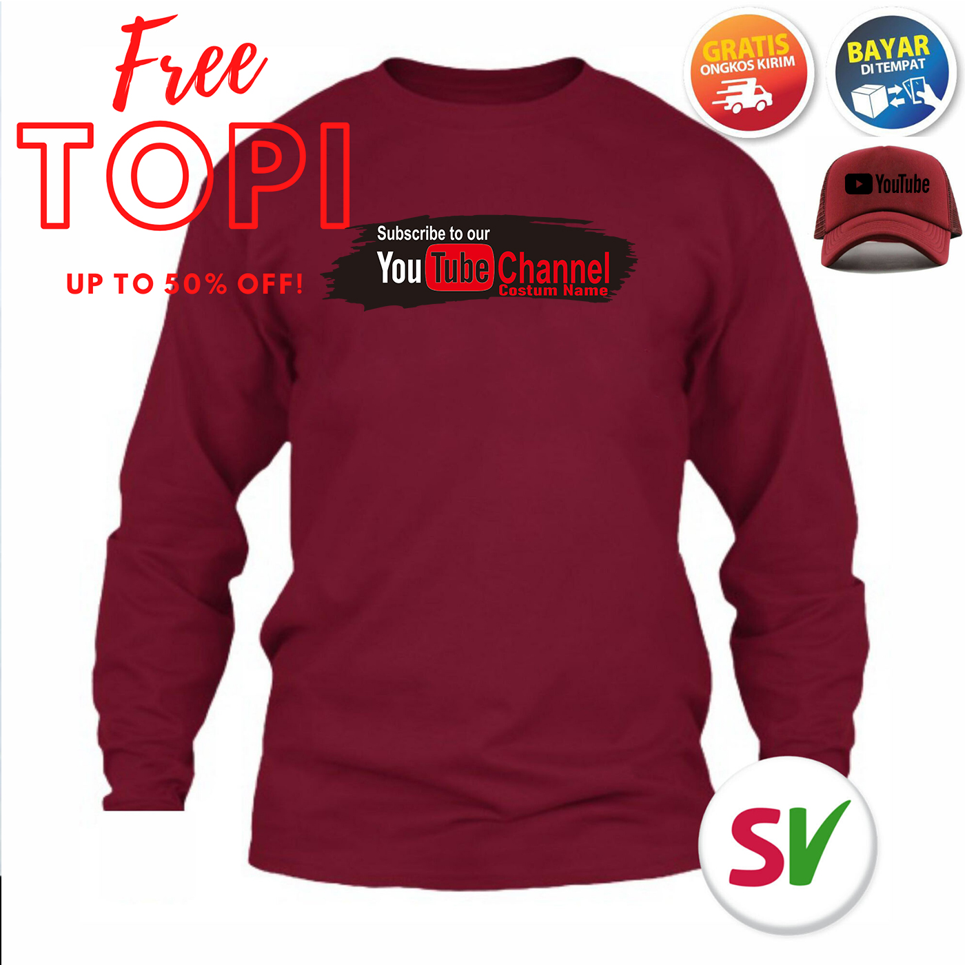 Kaos Distro Youtube Lengan Panjang Free Topi Costum Name Kaos Channel Youtube Kaos Youtuber Youtube Splash Black Quality Premium Lazada Indonesia