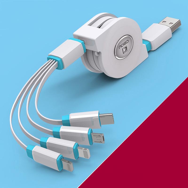 ROPPU 4 in 1 Cable for Type-C, Micro-USB, iPhone