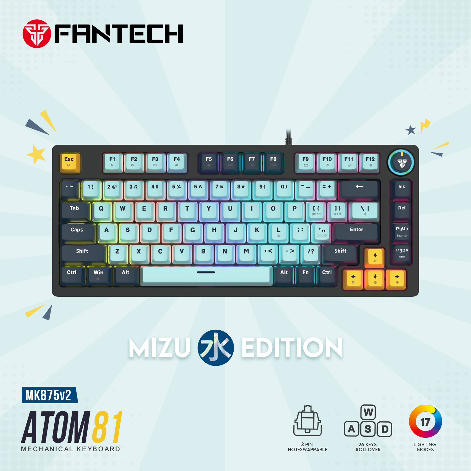 Keyboard Gaming Fantech ATOM 81 MK875 v2 MK 875 v2 MIZU EDITION ...