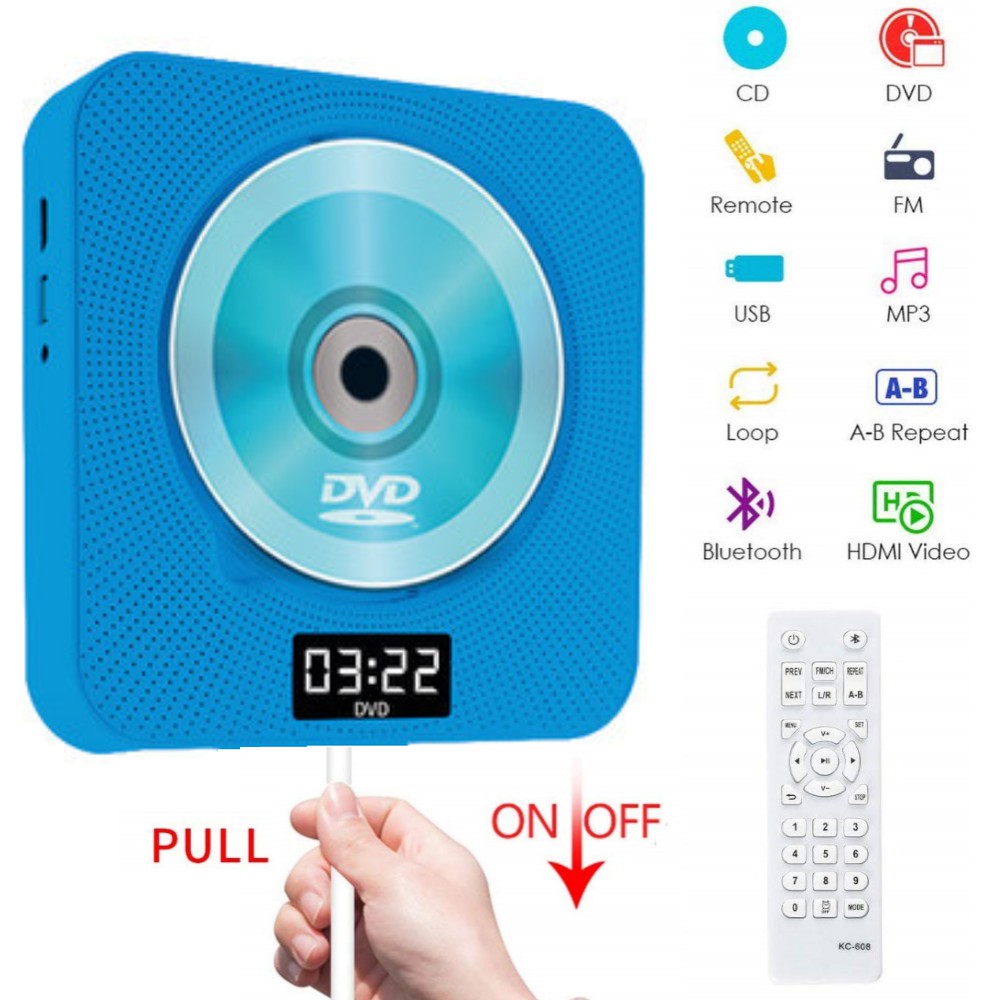 Portable CD/DVD Player/Wall Mountable Portable LED Bluetooth CD Player,Home Audio dengan Remot
