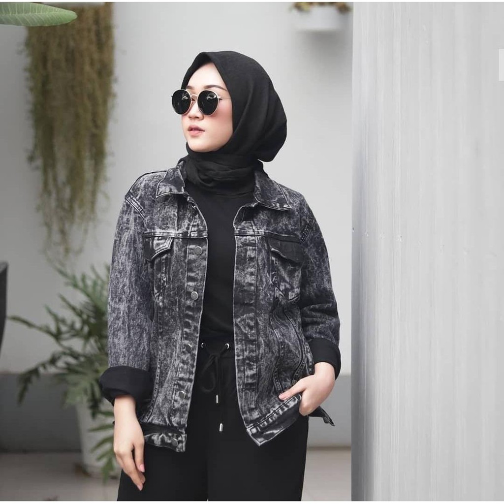 Jaket jeans BLACK WASH DENIM | Lazada 