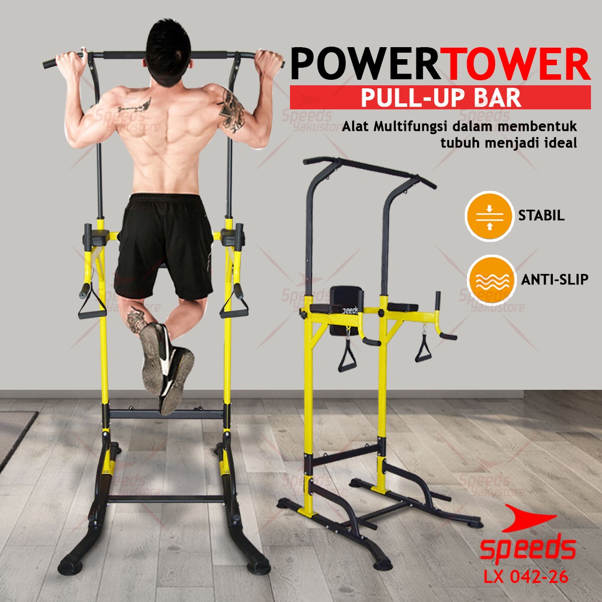 SPEEDS Power Tower Pull Up Bar Chin Up Hanging Bar Alat Fitness