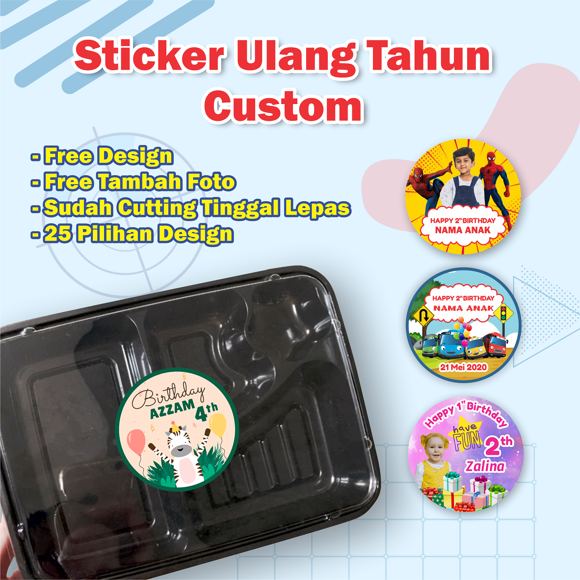 Sticker Kotak Nasi Bento Ulang Tahun Anak Bulat Stiker Foto Ultah Anak ...