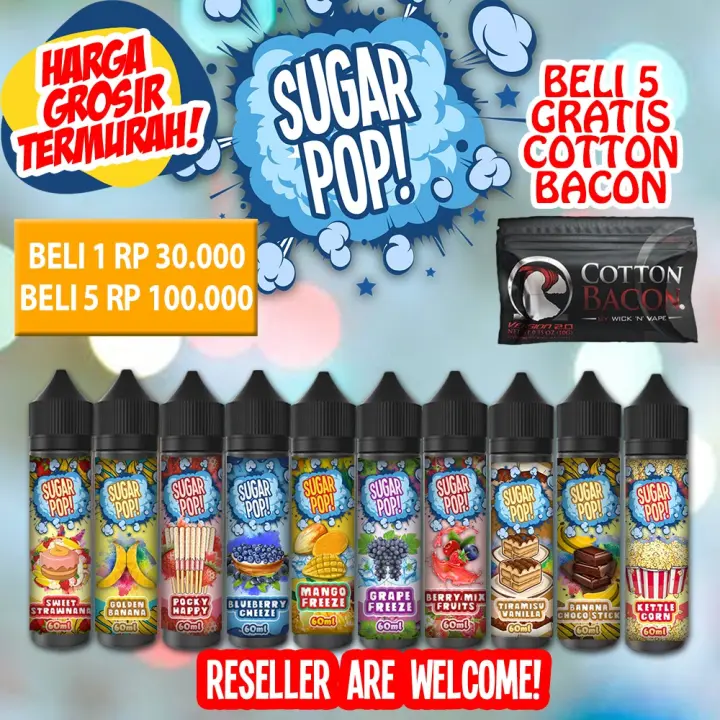 Promo Paket 5 Botol Gratis Kapas Liquid Pape Sugarpop Liquid60ml Likuid Rasa Banana Zero Cairan Elektronik Murah Liquidpape Likwitt Murah Bercukai Lazada Indonesia