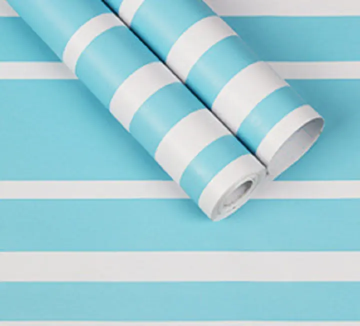 Wallpaper Dinding Dekorasi Rumah Motif Garis Biru Salur Putih Gm538 Wallpaper Stiker Rumah Wallpaper 3d Kamar Dapur Murah