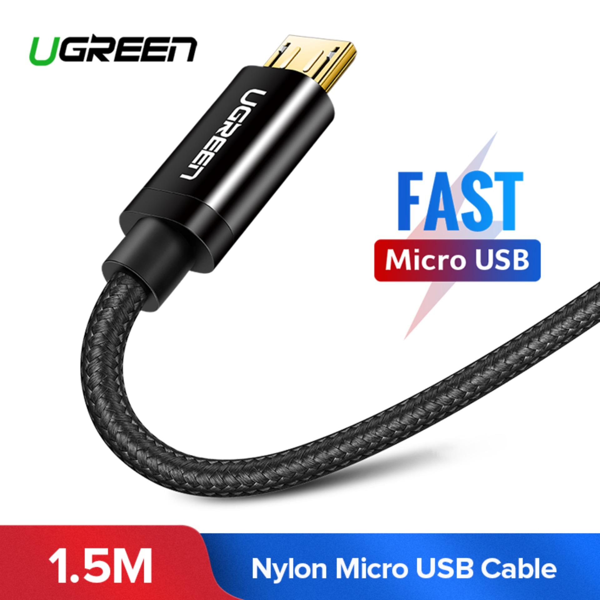 UGREEN Original Kabel Micro USB Cord for Samsung Xiaomi Redmi ASUS Handphone Fast Charging Data Cable Nylon Braided Black