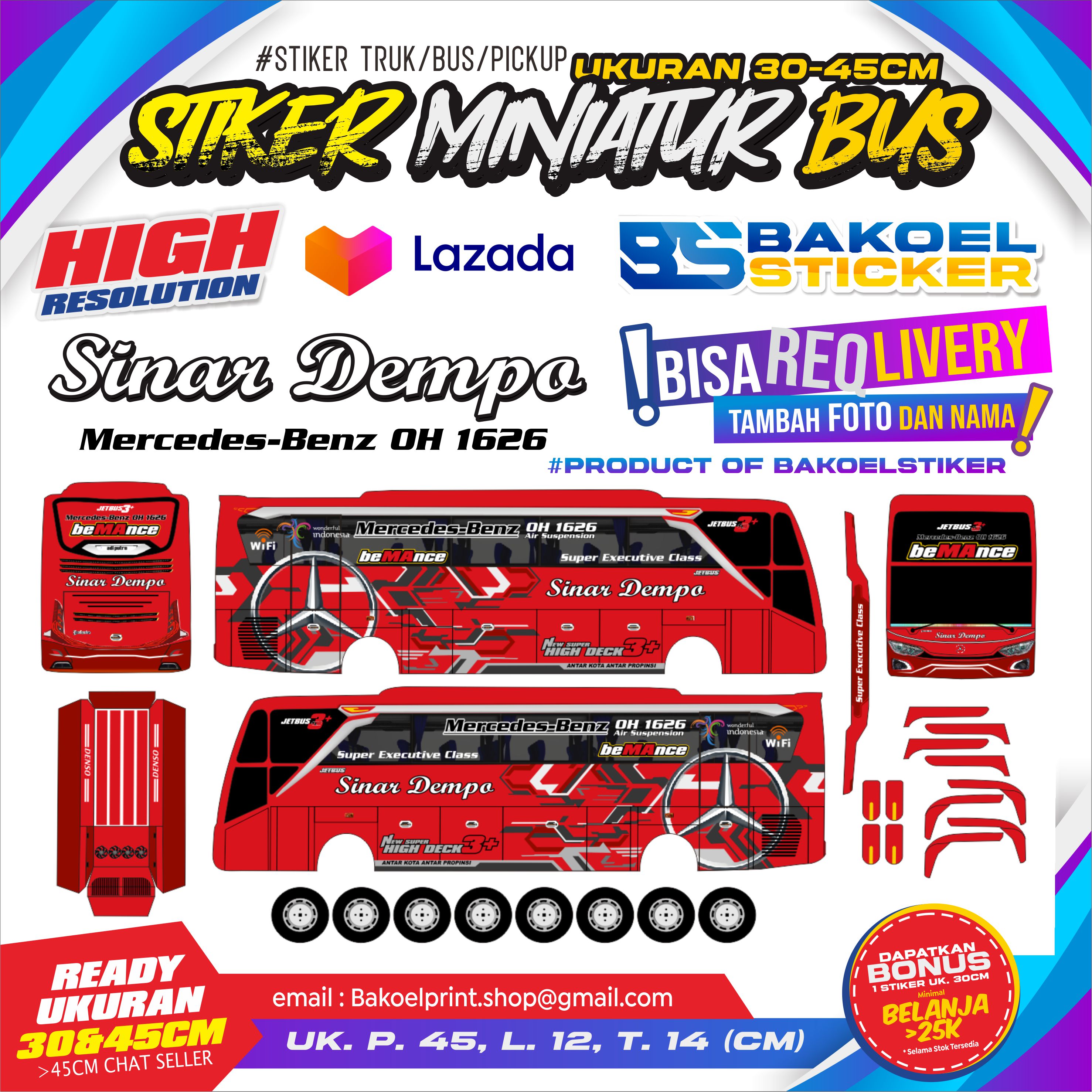 STIKER MINIATUR BUS JB3 EDISI SUMATERA UK. 30-45CM | Lazada Indonesia