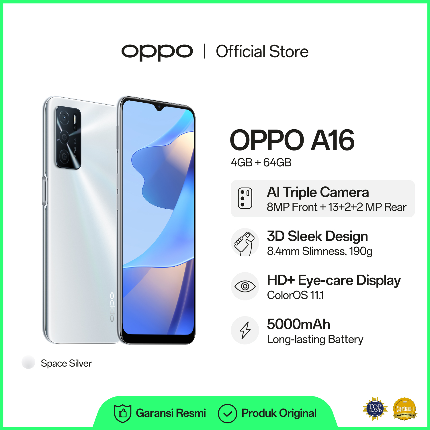 oppo a16 warna space silver