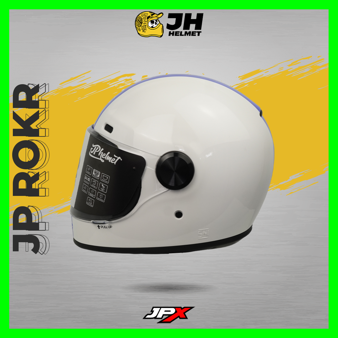 Helm JP ROKR RK 02 I Motif White Glossy I Helm Retro I Full Face I