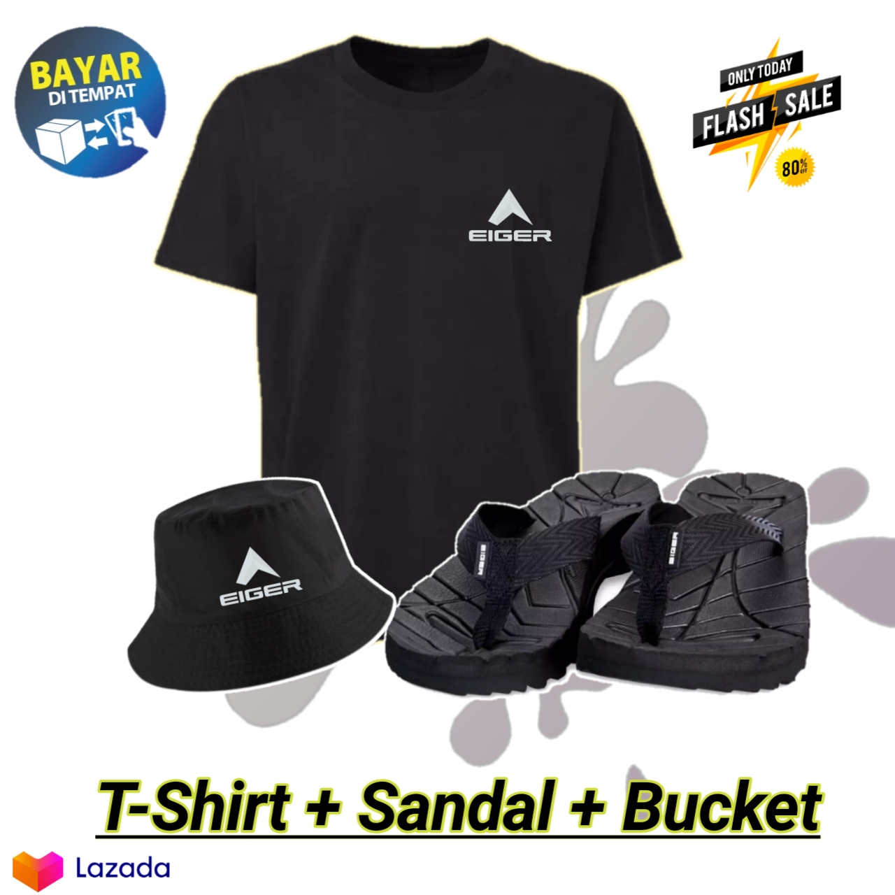 KAOS +SANDAL+TOPI BUCKET EIGER 