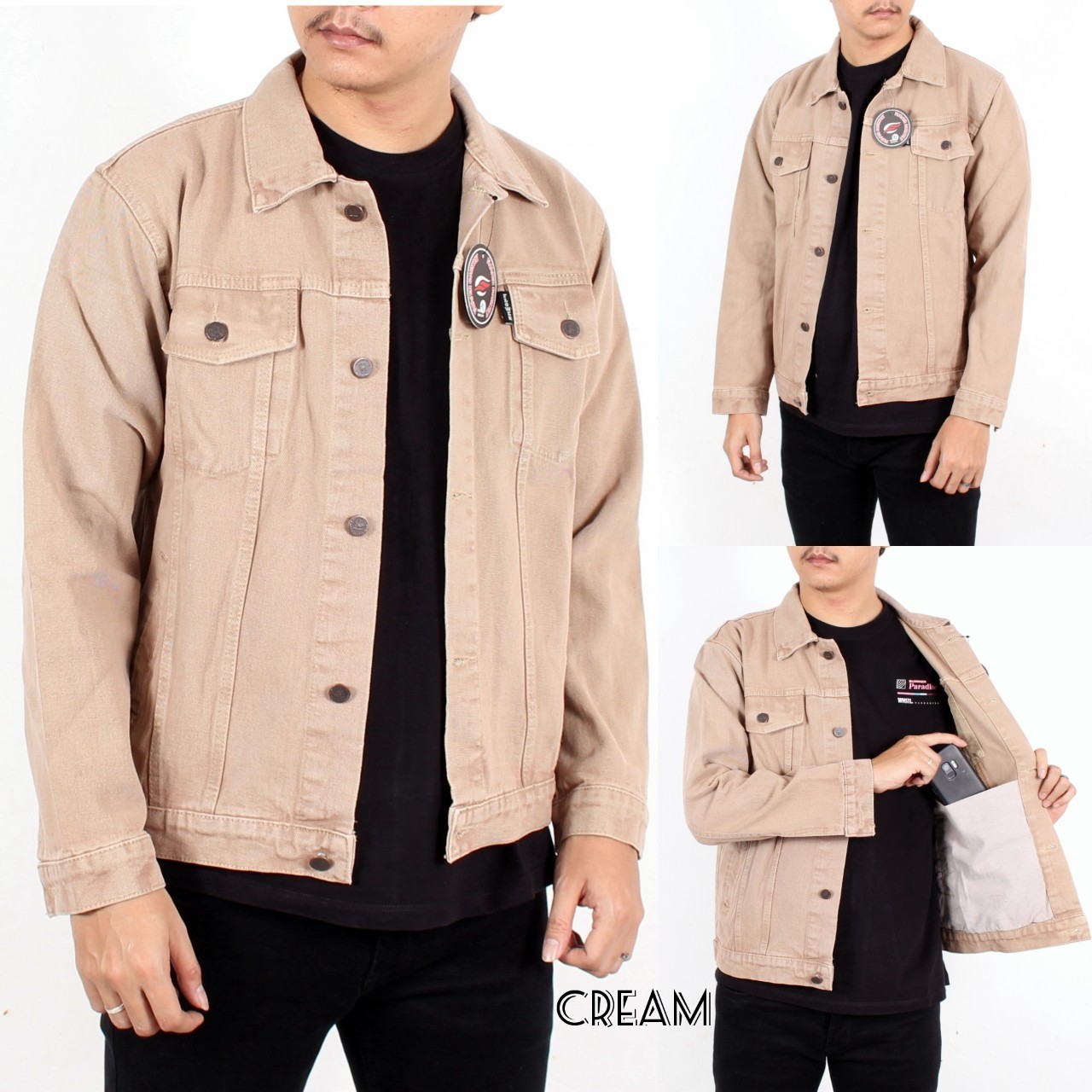 BUBUG - Jaket jeans denim warna cream 