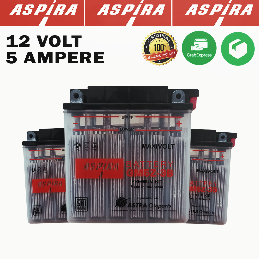 Aki motor ASPIRA GM5Z-3B KIT Aki basah motor mio,aki motor mio smile