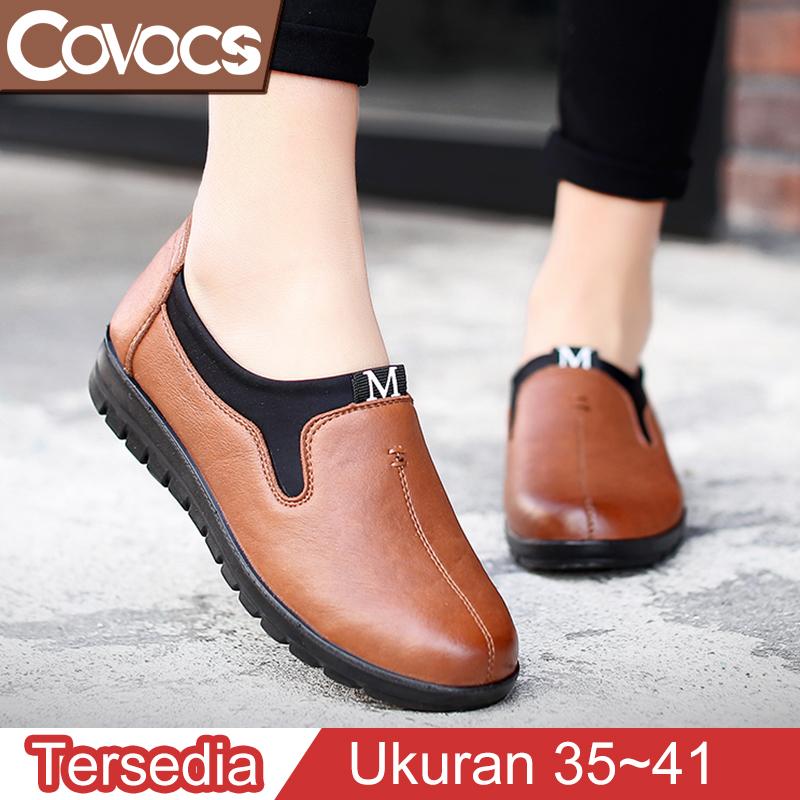 COVOCS Sepatu Flat Wanita Terbaru Termurah Loafers Kulit Fashion Korea Kasual Sepatu Flat Kantor Resmi Nyaman Sepatu Kerja Kantor Wanita Ukuranbesar 40/41