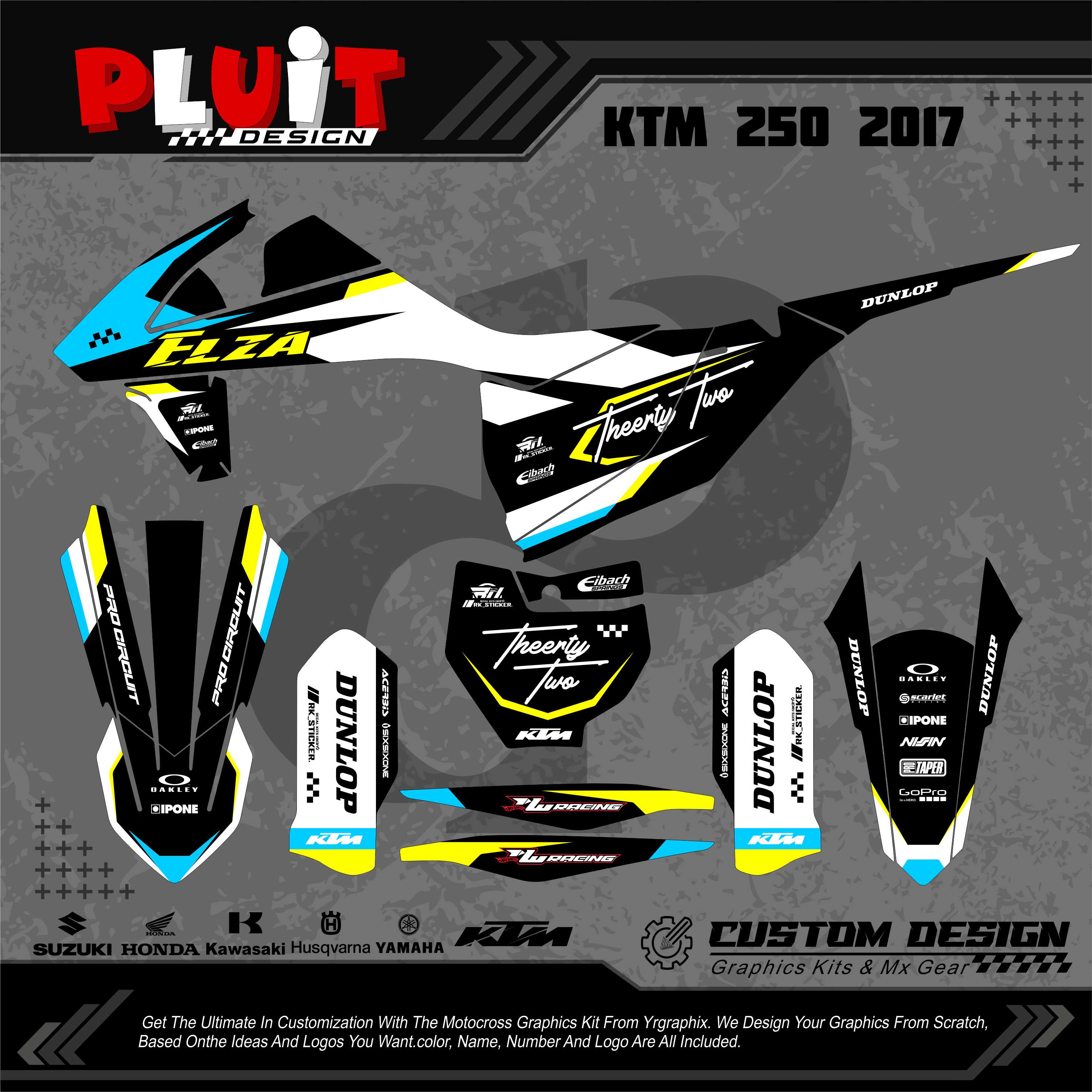 DECAL KTM 250 2017 DESAIN BARU CUSTOM BEBAS WARNA BISA PAKAI NO DAN