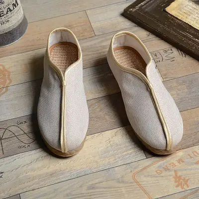 Chinese-style MEN'S SHOES Flax Vintage Chinese Style Old Beijing Cloth Shoes Loafers a Pedal Low Top Meditation j&shomes xie Male