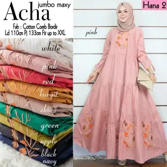 Acha Jumbo Maxy Cotton Comb Bordir Model Baju Long Dress Gamis Syari Remaja Model Jilbab Syari Terbaru 2019 Model Baju Gamis Terbaru 2019 Wanita Baju