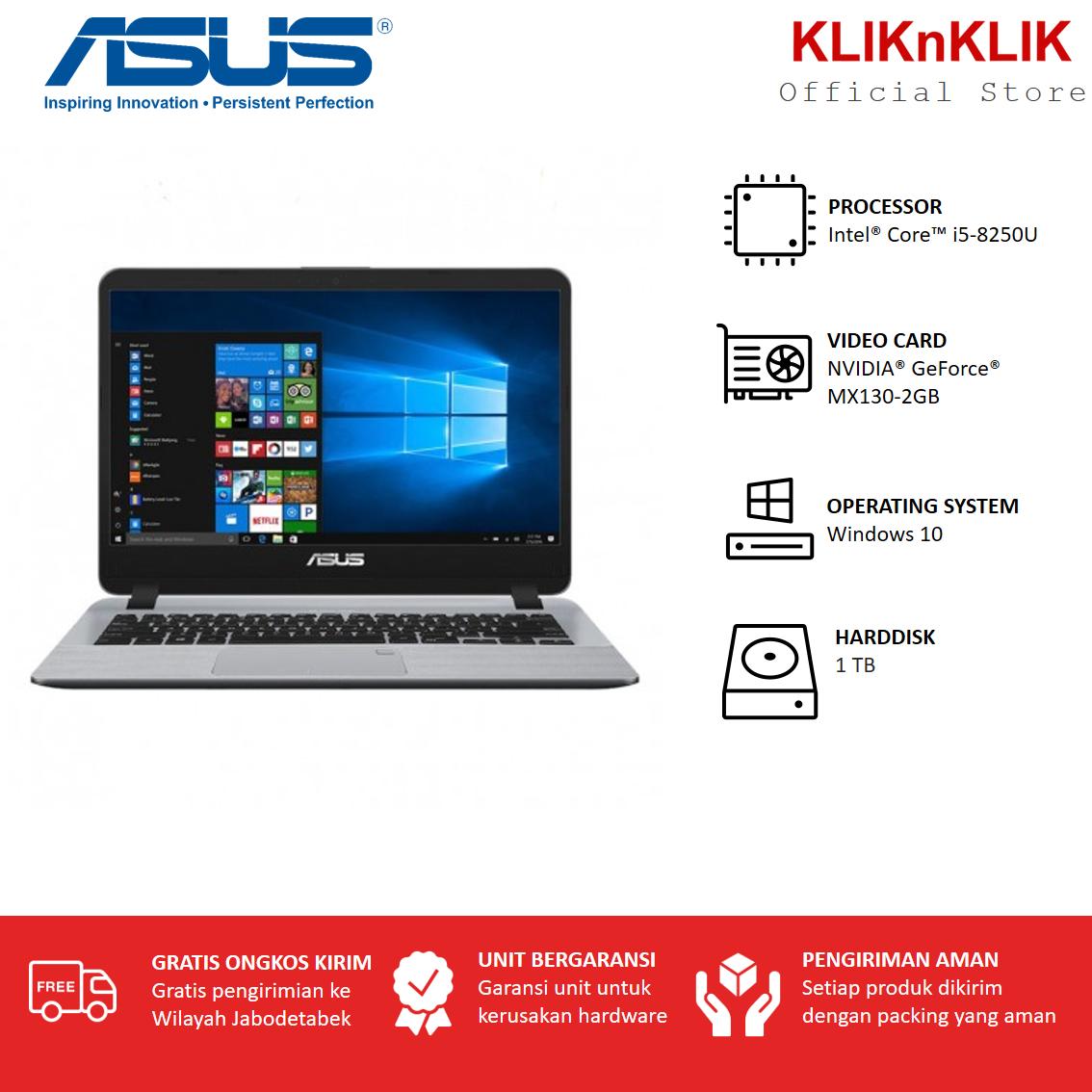 ASUS VivoBook A407UF-BV511T- Core i5 8250U-4GB-1TB-nVidia MX130-2GB-14-win10-grey