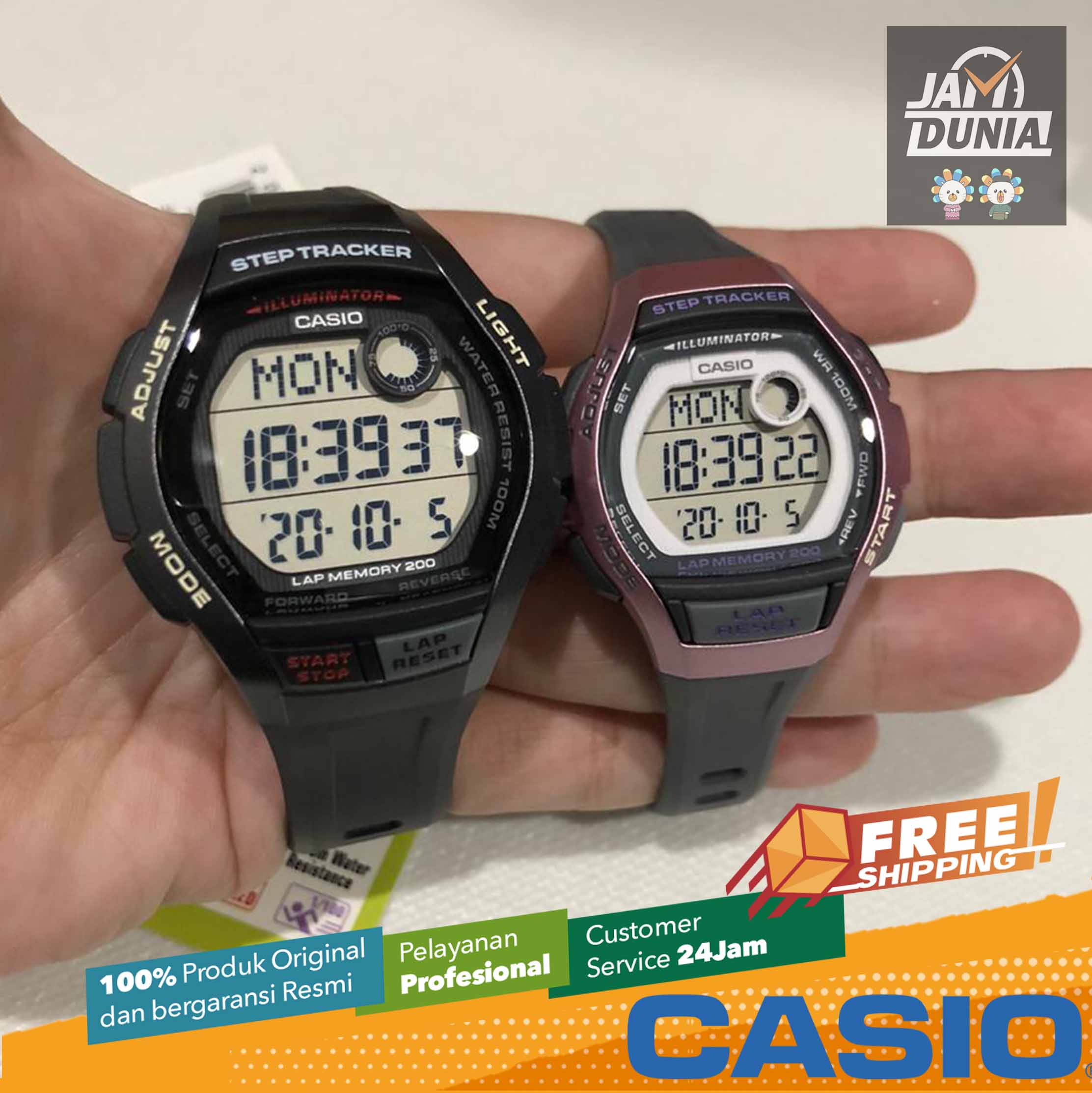 CASIO COUPLE ORIGINAL - CASIO Pria WS-2000H-1AVDF -with- Wanita  LWS-2000H-4AVDF Jam dunia JD18 Jam Tangan Pasangan Cowok Cewek Anti Air WS  2000H 1AVDF with LWS 2000H 4AVDF + CASIO WS-2000H 2000 H