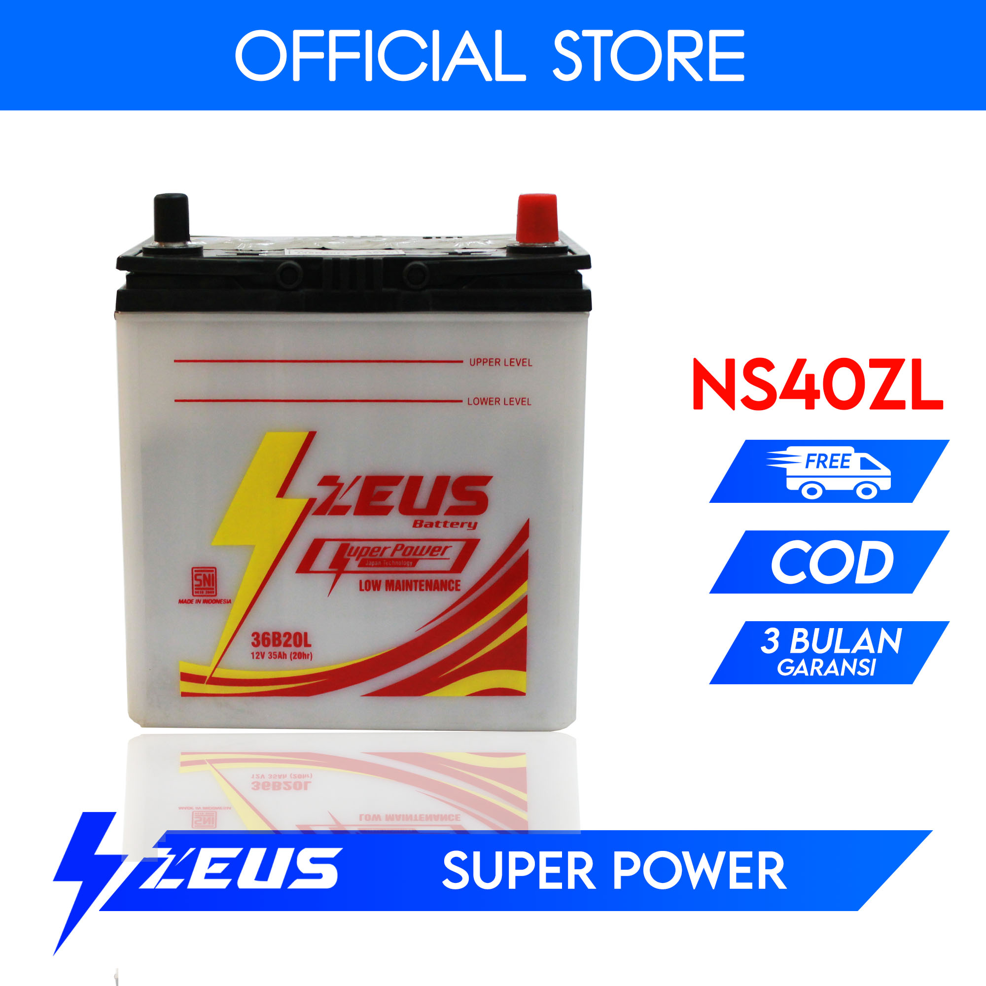 Aki Mobil Agya, Calya, Ayla, Sigra NS40ZL (36B20L) Zeus Battery Super