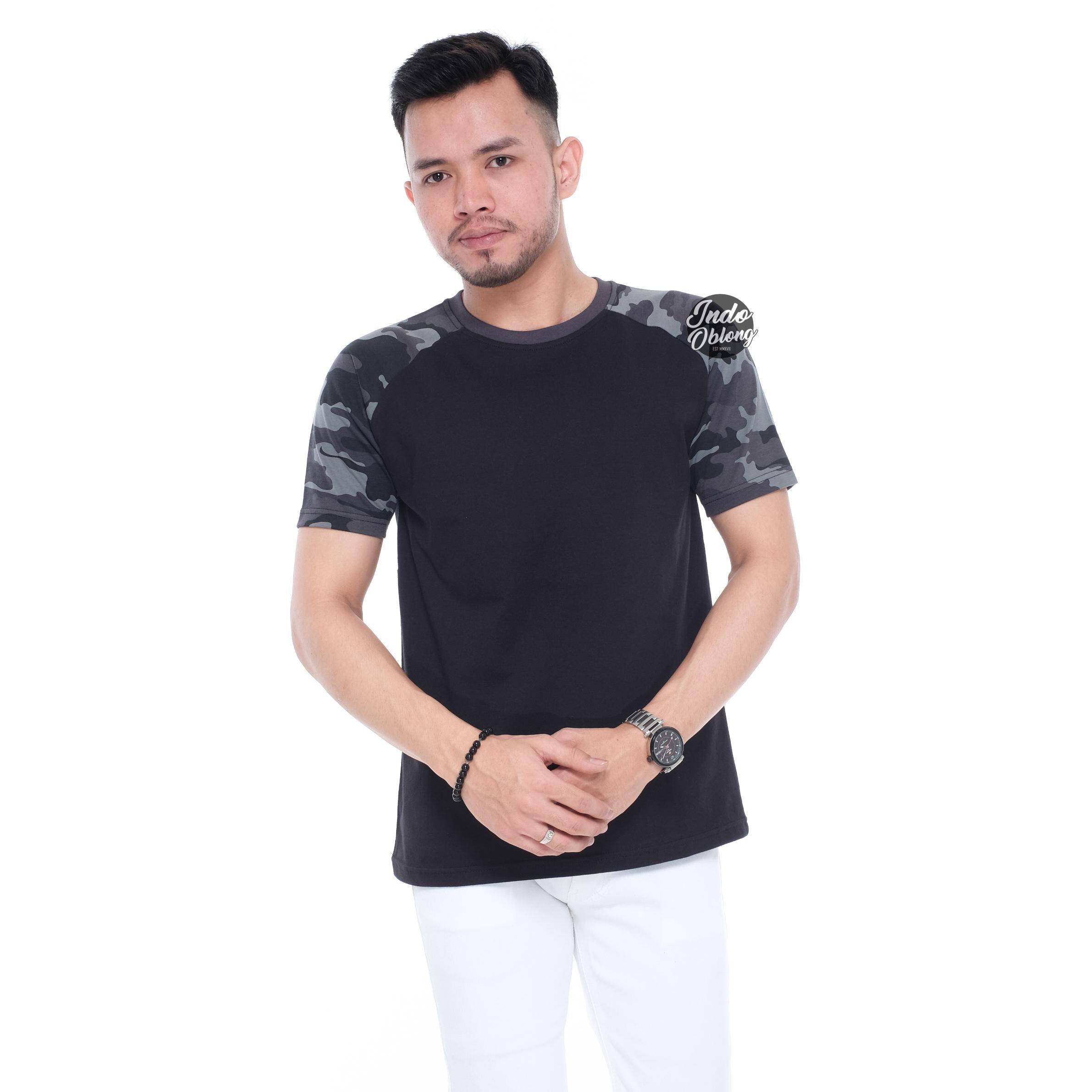Kaos Raglan Army Hitam Lengan Pendek