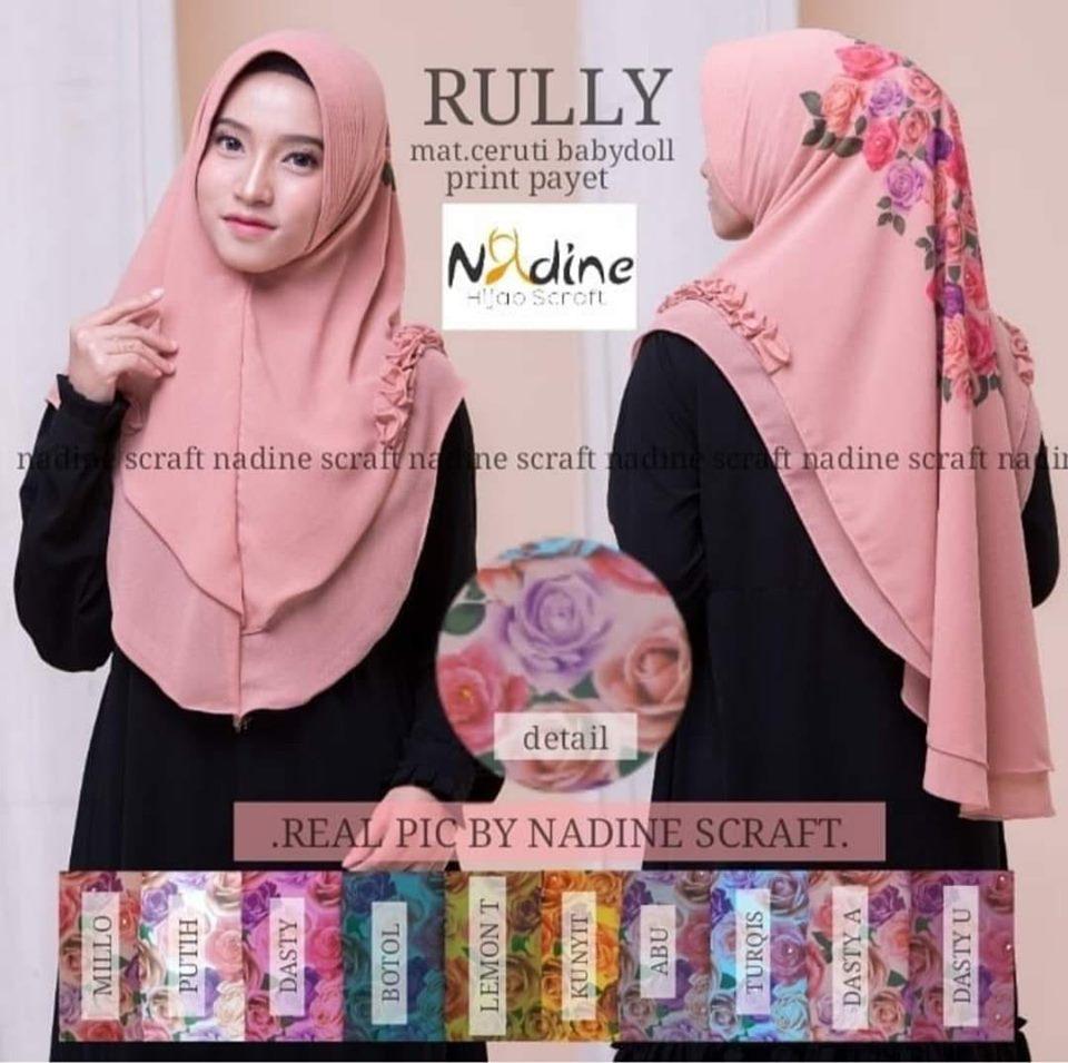 Hijab Khimar Rully Jilbab Khimar Syari Kerudung Khimar Syari Instan Panjang Terbaru bahan Ceruty Premium Dua layer Rampel Motif Bunga Printing_AF