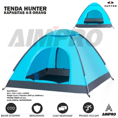 Tenda HUNTER Kapasitas 4-5 Orang Waterproof - size 210x210x135 cm - Tenda Camping - Tenda Single Layer - Tenda Kapasitas 4-5 Orang - Tenda Kemping - Tenda Gunung - Tenda Dome - Tenda Hiking
