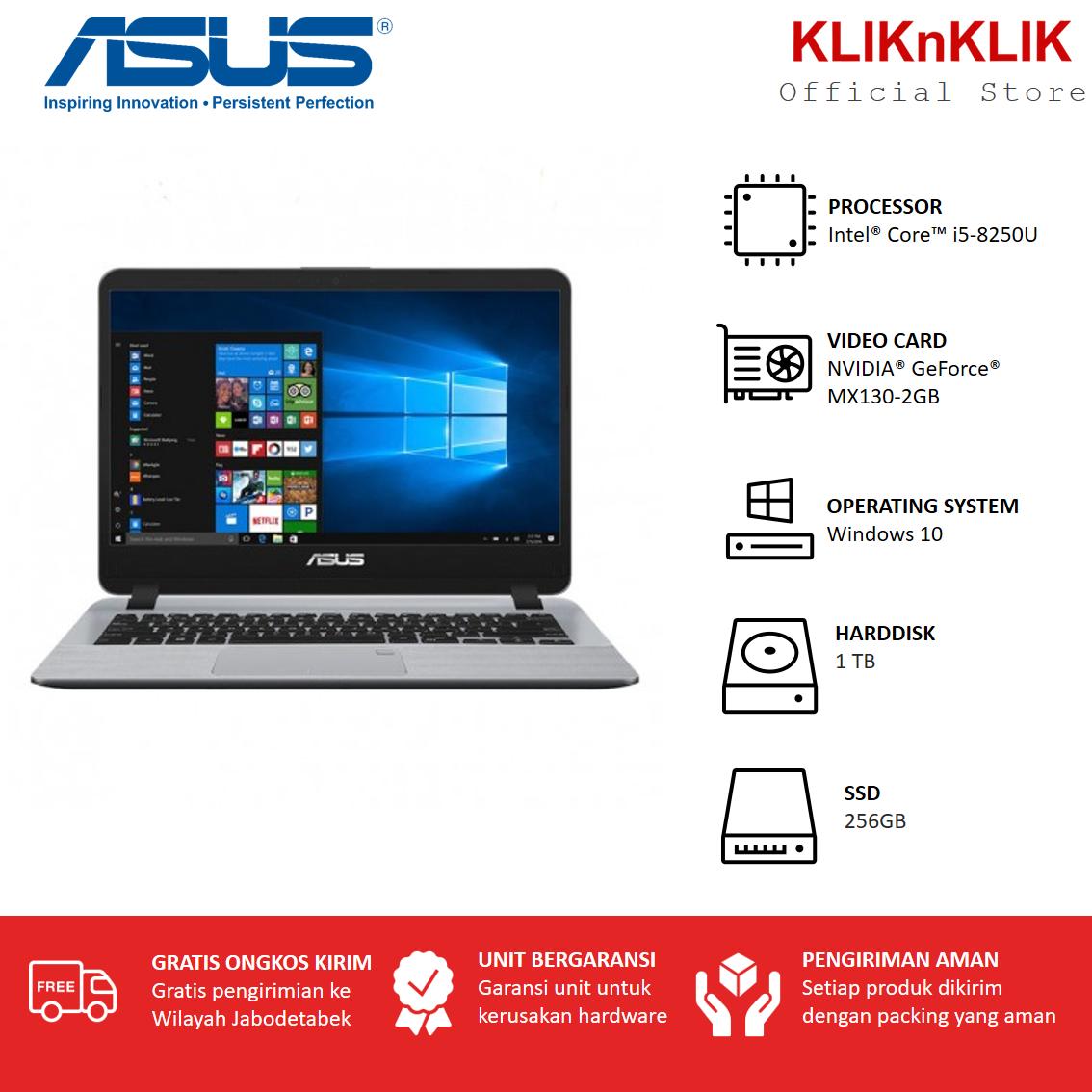 ASUS A407UF-BV511T - i5 - 8250U-4GB-128GB-1TB-MX130-2GB-Win10 - Laptop Murah